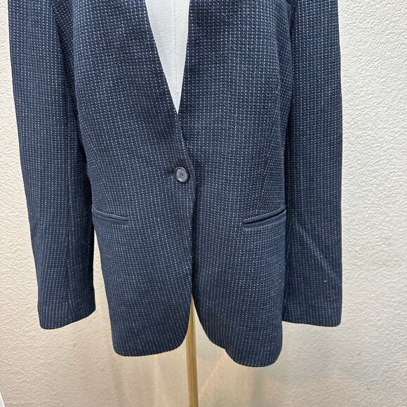 LOFT Textured Blazer Size 14 Navy Blue Career Office Preppy Academia Chic Basic - Picture 3 of 12